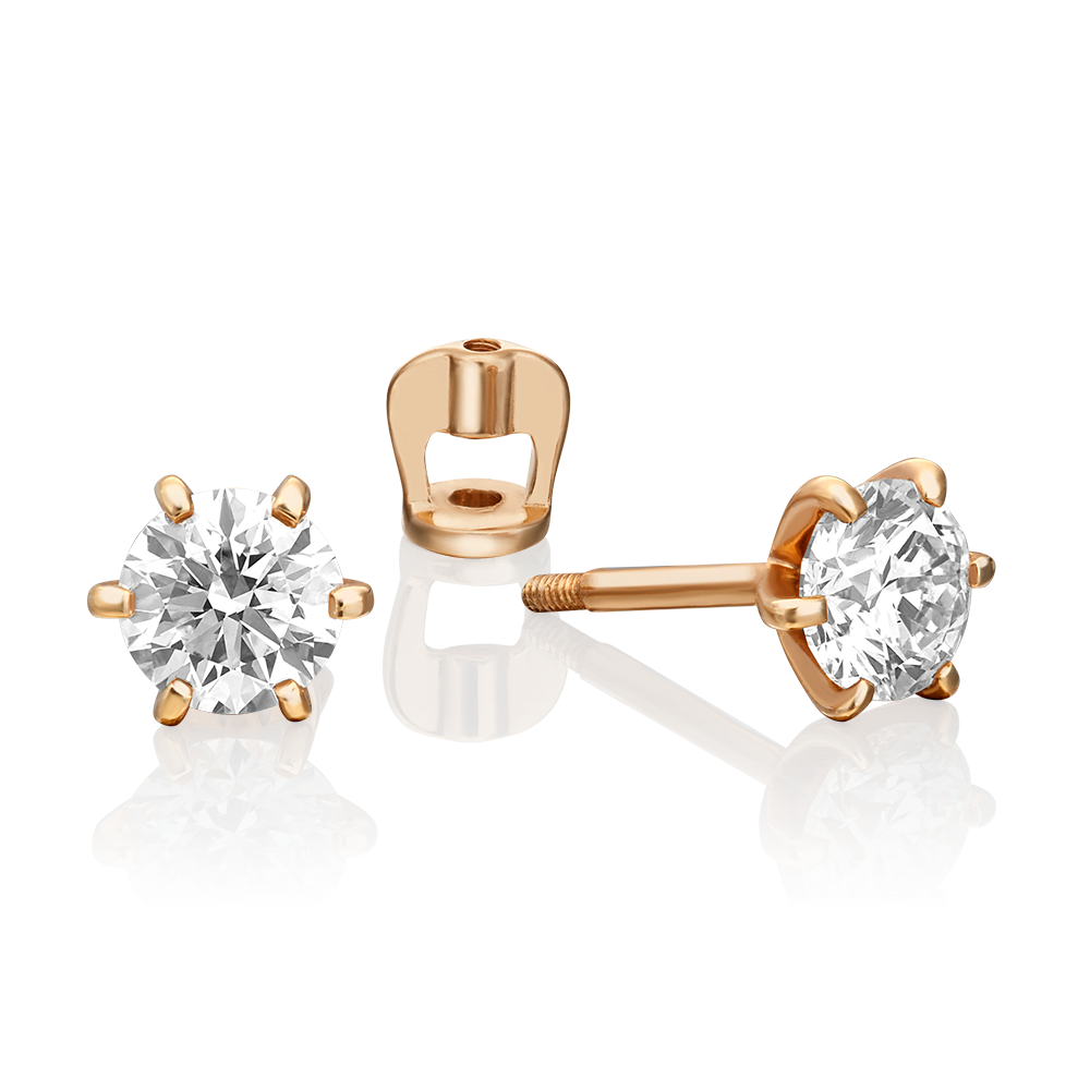 Серьги-пусеты из красного золота с фианитом 02-0293-00-501-1110-38