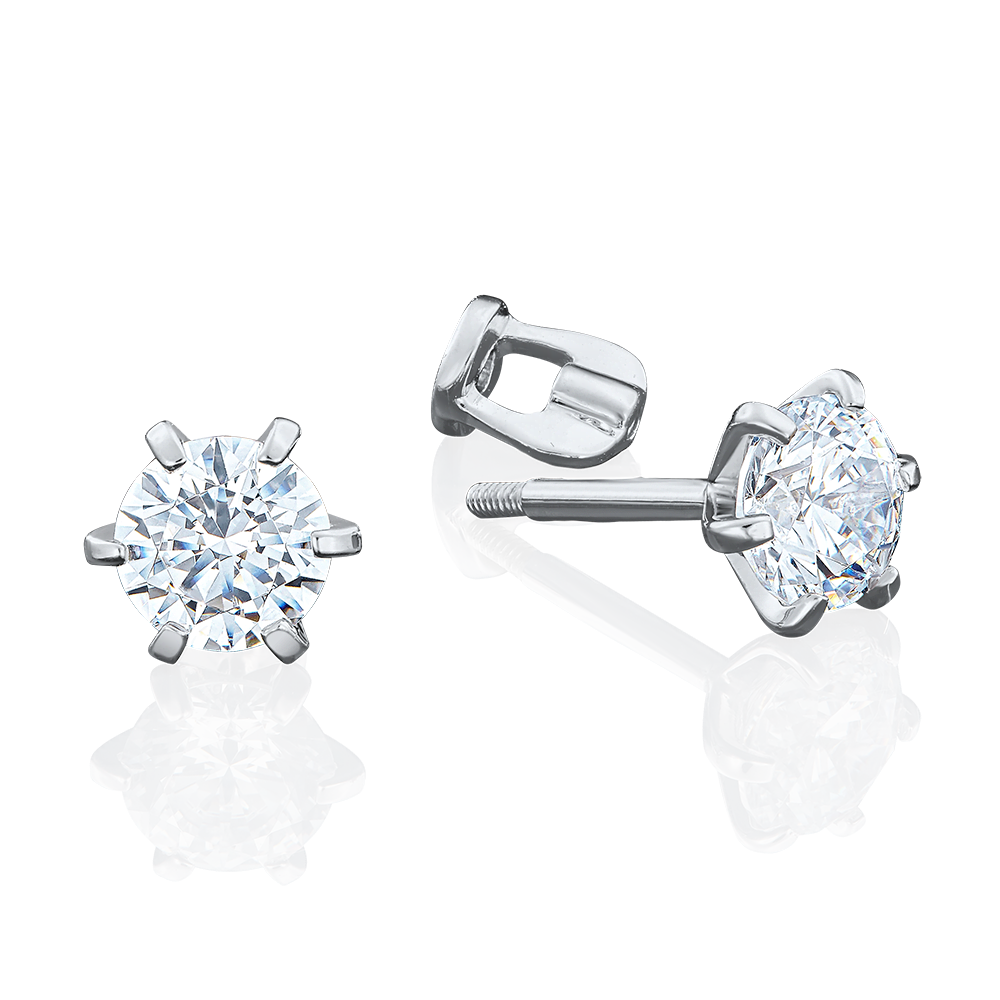 Серьги-пусеты из белого золота с фианитом 02-0294-00-501-1120-38