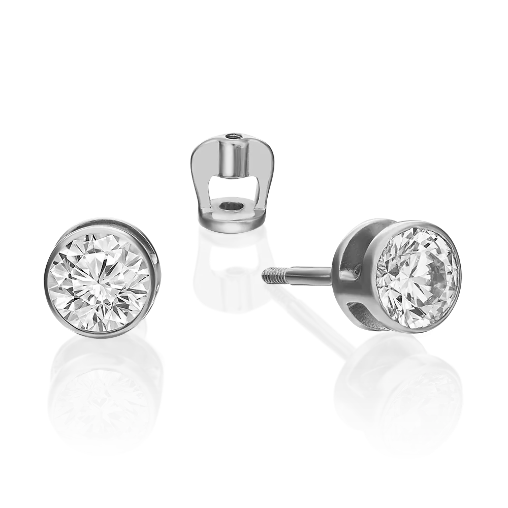 Серьги-пусеты из белого золота с фианитом 02-0296-00-501-1120-38