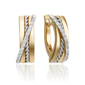 Серьги с английским замком из комбинированного золота с фианитами 02-4341-00-401-1121-48