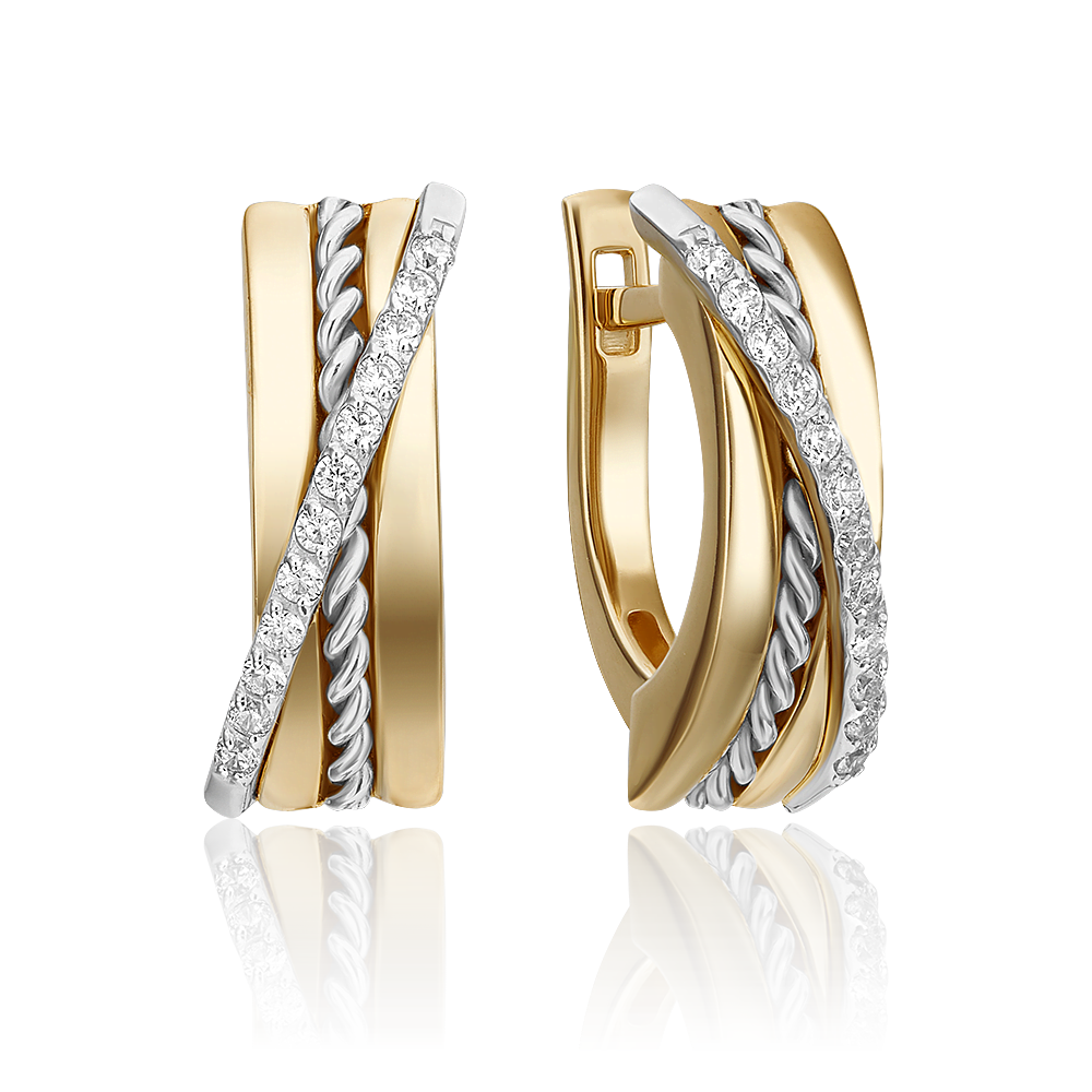 Серьги с английским замком из комбинированного золота с фианитами 02-4341-00-401-1121-48