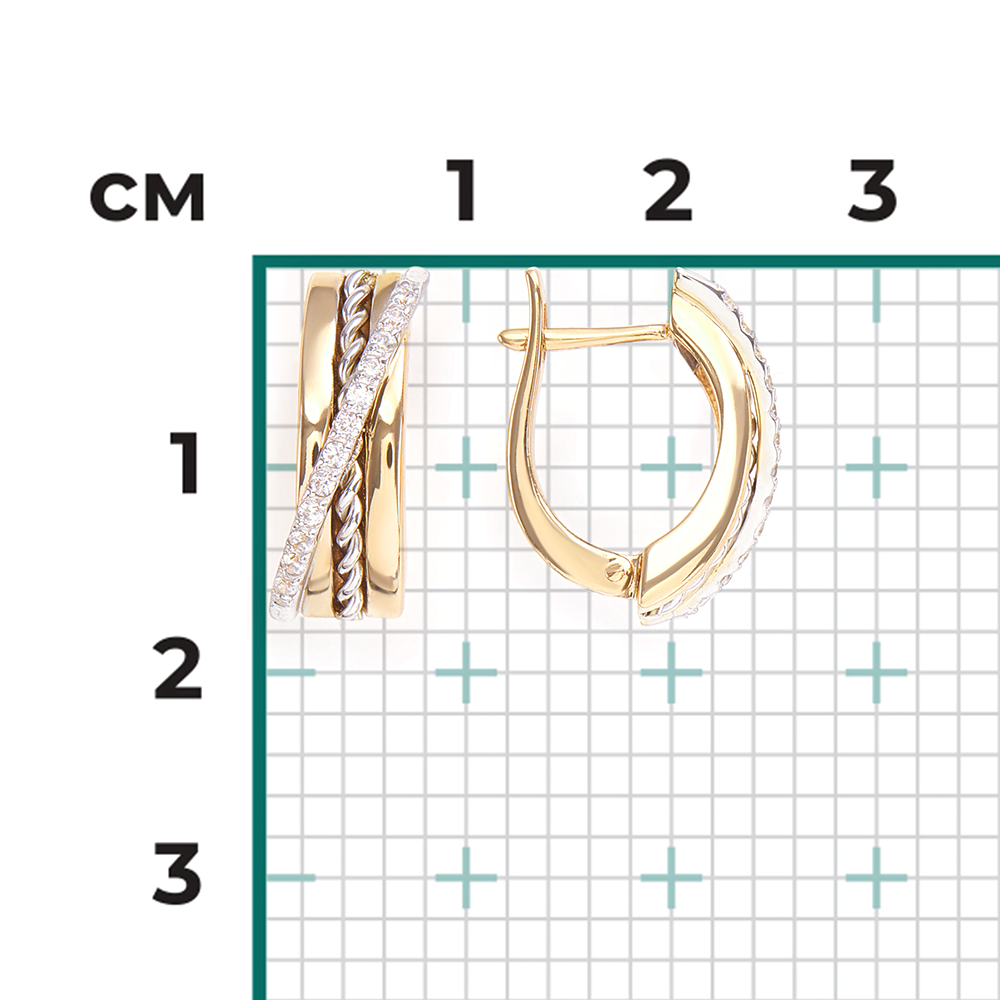 Серьги с английским замком из комбинированного золота с фианитами 02-4341-00-401-1121-48