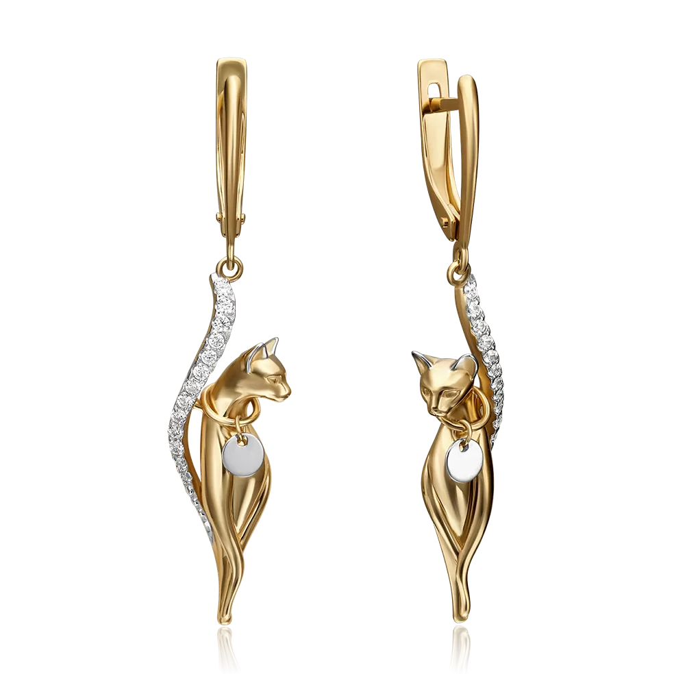 Серьги «Грация» с английским замком из комбинированного золота с фианитами 02-4396-00-401-1121-48