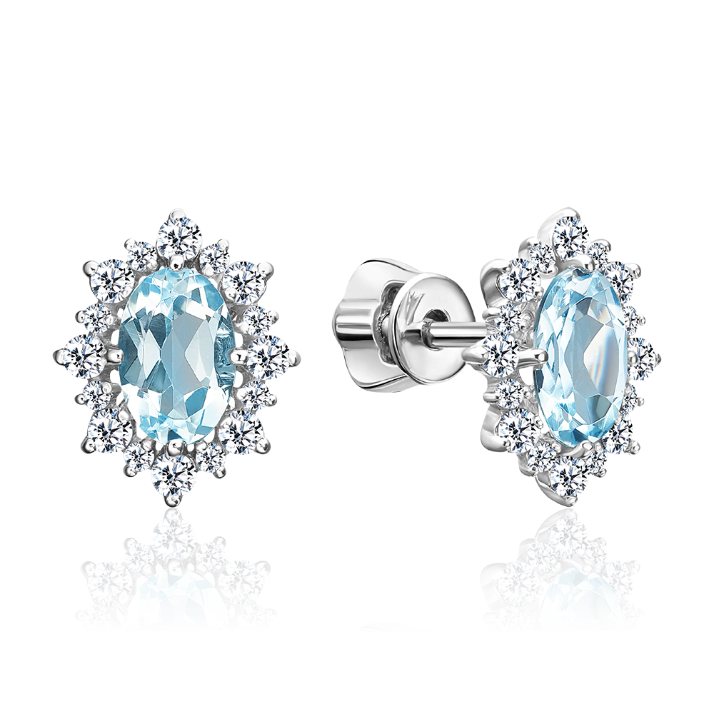 Серьги-пусеты из серебра с топазом и фианитами 02-0705-00-207-0200