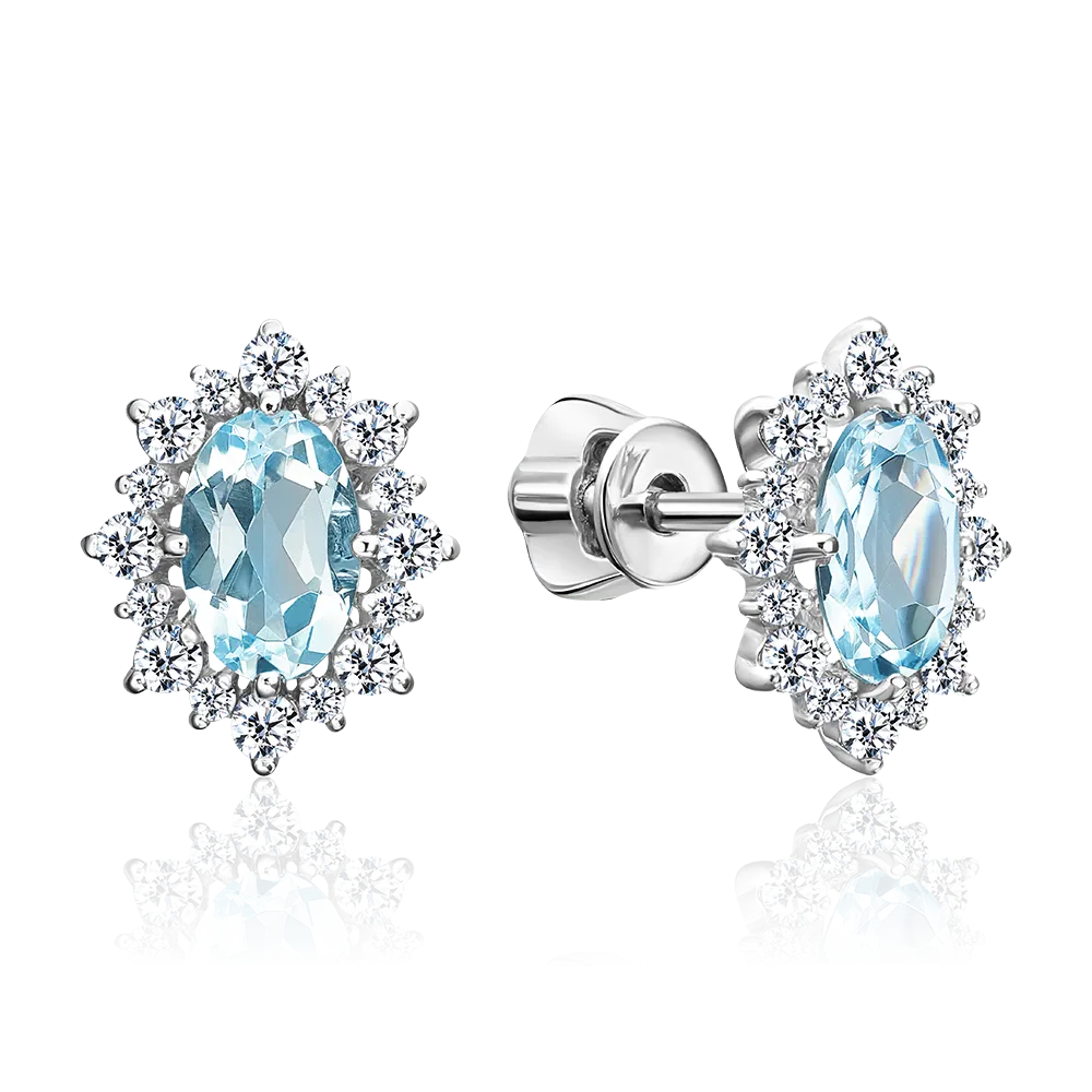 Серьги-пусеты из серебра с топазом и фианитами 02-0705-00-207-0200