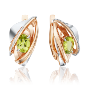 Серьги с английским замком из комбинированного золота с хризолитом 02-4036-00-205-1111-46