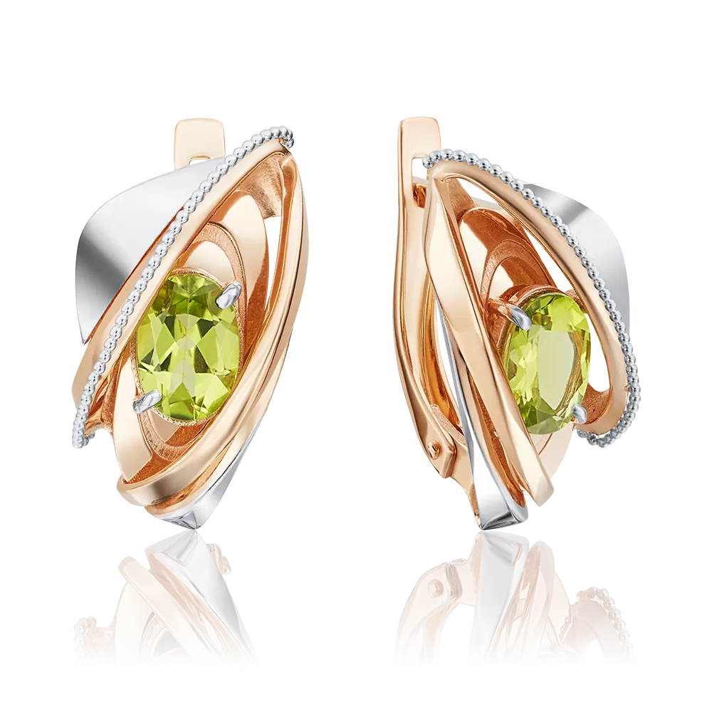 Серьги с английским замком из комбинированного золота с хризолитом 02-4036-00-205-1111-46