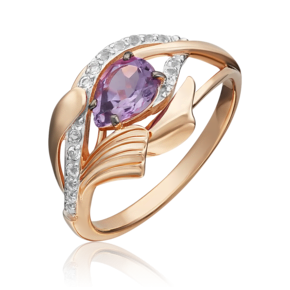 Кольцо из красного золота с аметистом и натуральными топазами white