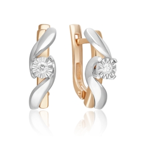 Серьги с английским замком из комбинированного золота с бриллиантом 02-5256-00-101-1111