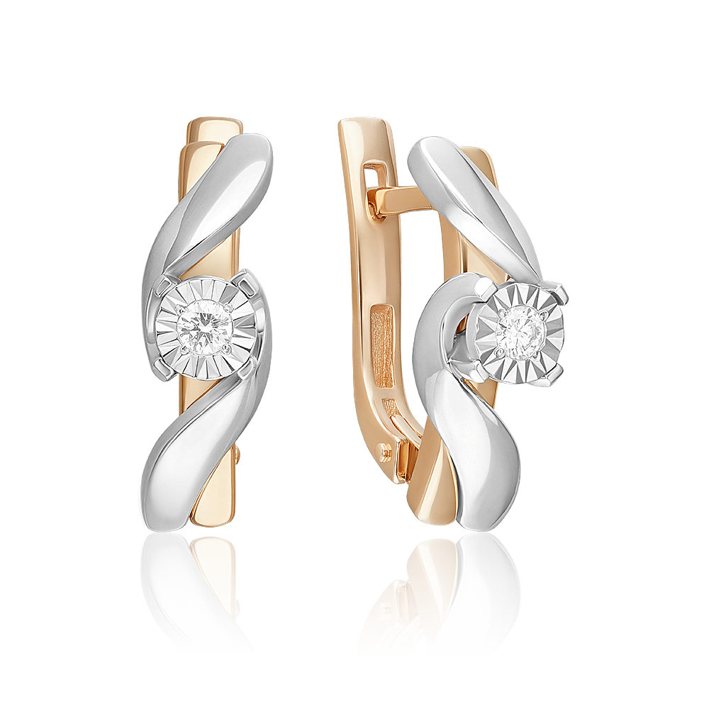 Серьги с английским замком из комбинированного золота с бриллиантом 02-5256-00-101-1111