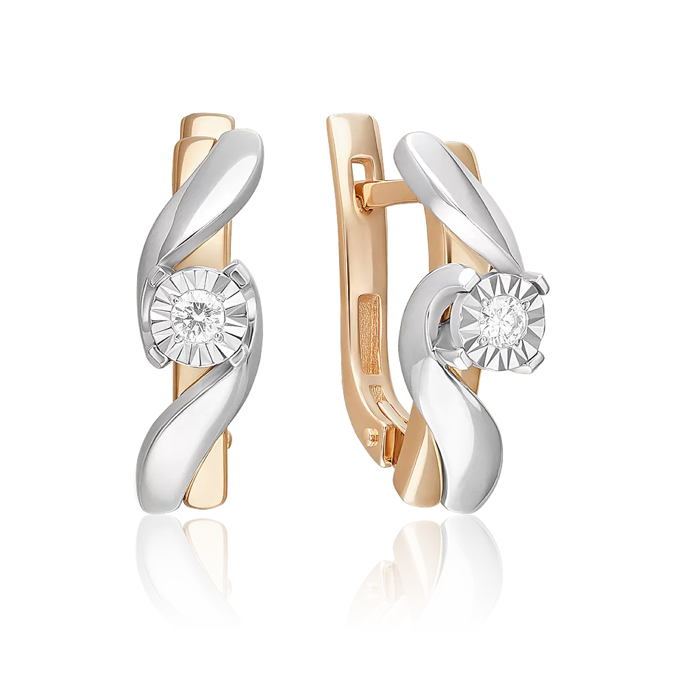 Серьги с английским замком из комбинированного золота с бриллиантом 02-5256-00-101-1111