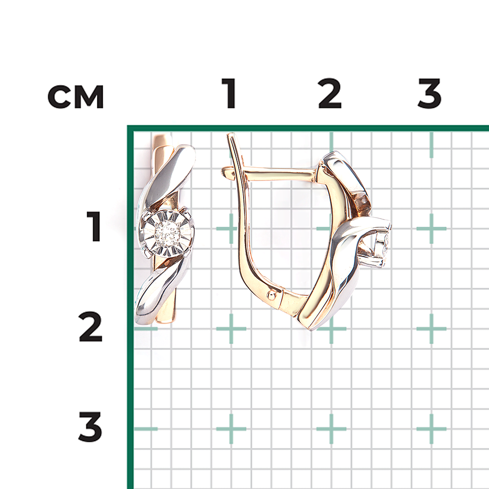 Серьги с английским замком из комбинированного золота с бриллиантом 02-5256-00-101-1111
