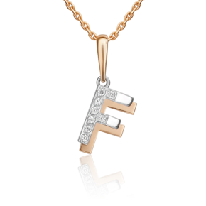 Подвеска «Буква F» из комбинированного золота с фианитами 03-3419-F-401-1111
