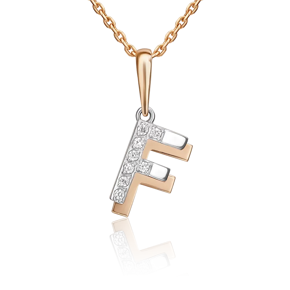 Подвеска «Буква F» из комбинированного золота с фианитами 03-3419-F-401-1111