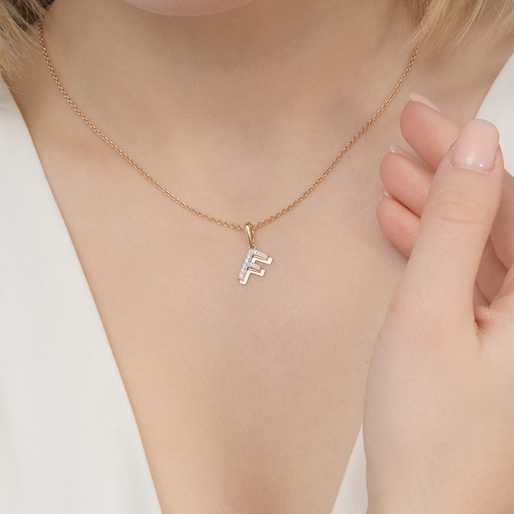 Подвеска «Буква F» из комбинированного золота с фианитами 03-3419-F-401-1111