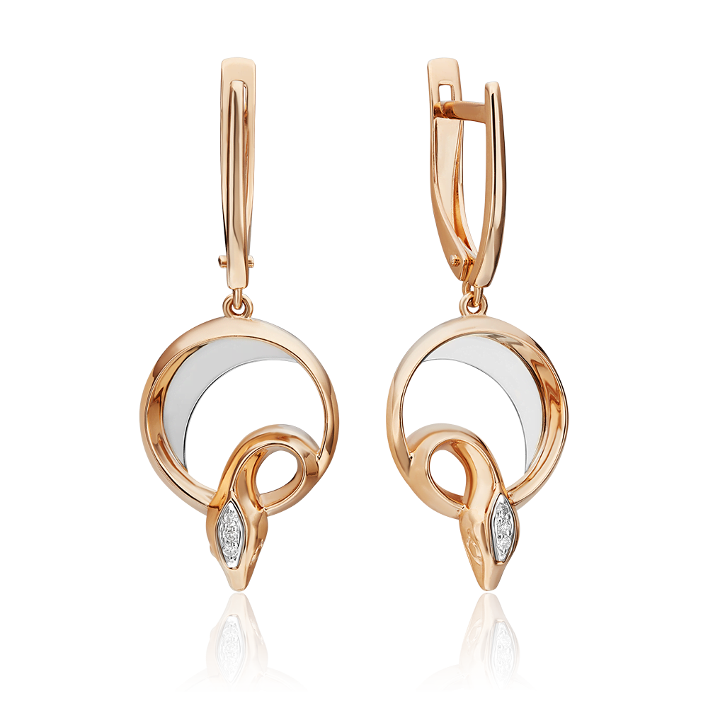 Серьги «Змеи. Безграничность возможностей» с английским замком из комбинированного золота с бриллиантами 02-4817-00-101-1111