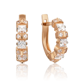 Серьги с английским замком из красного золота с фианитами 02-4487-00-501-1110-38