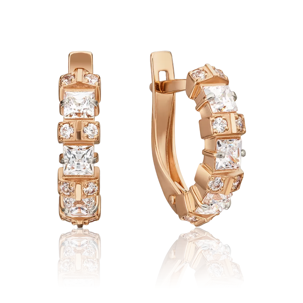 Серьги с английским замком из красного золота с фианитами 02-4487-00-501-1110-38