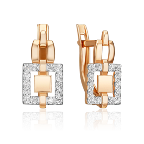 Серьги с английским замком из красного золота с фианитами 02-5584-00-401-1110