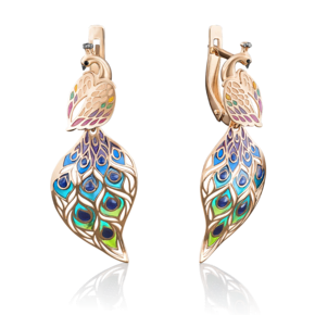 Серьги «Павлины» с английским замком из красного золота с эмалью 02-3951-00-000-1110-59