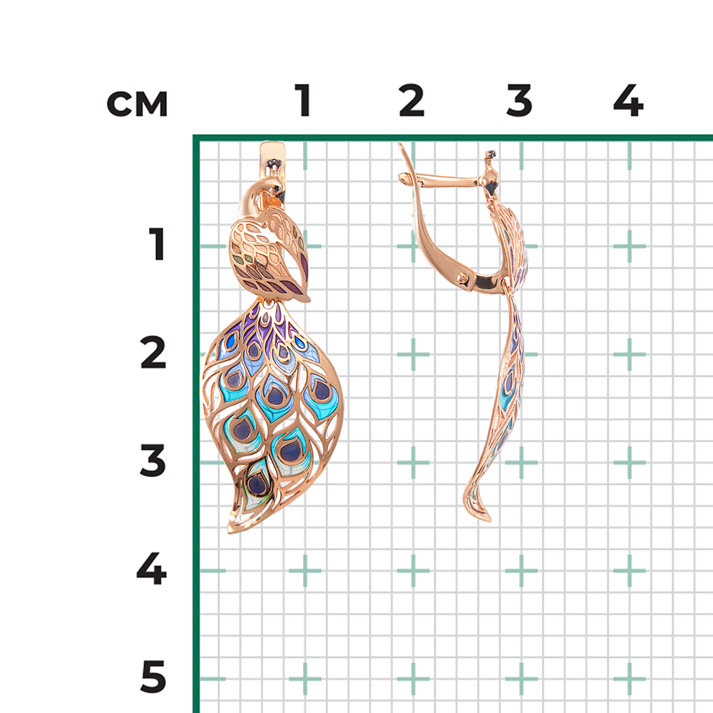 Серьги «Павлины» с английским замком из красного золота с эмалью 02-3951-00-000-1110-59