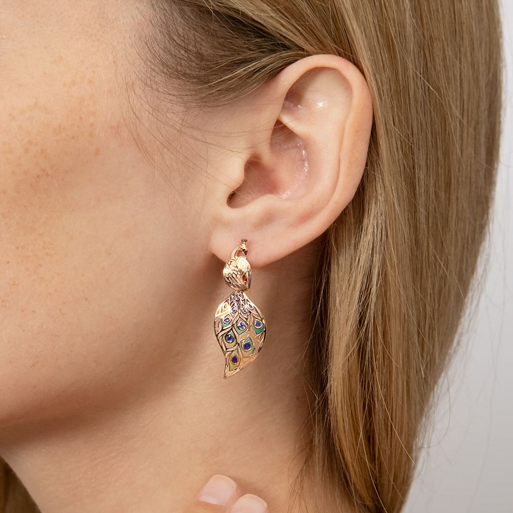 Серьги «Павлины» с английским замком из красного золота с эмалью 02-3951-00-000-1110-59