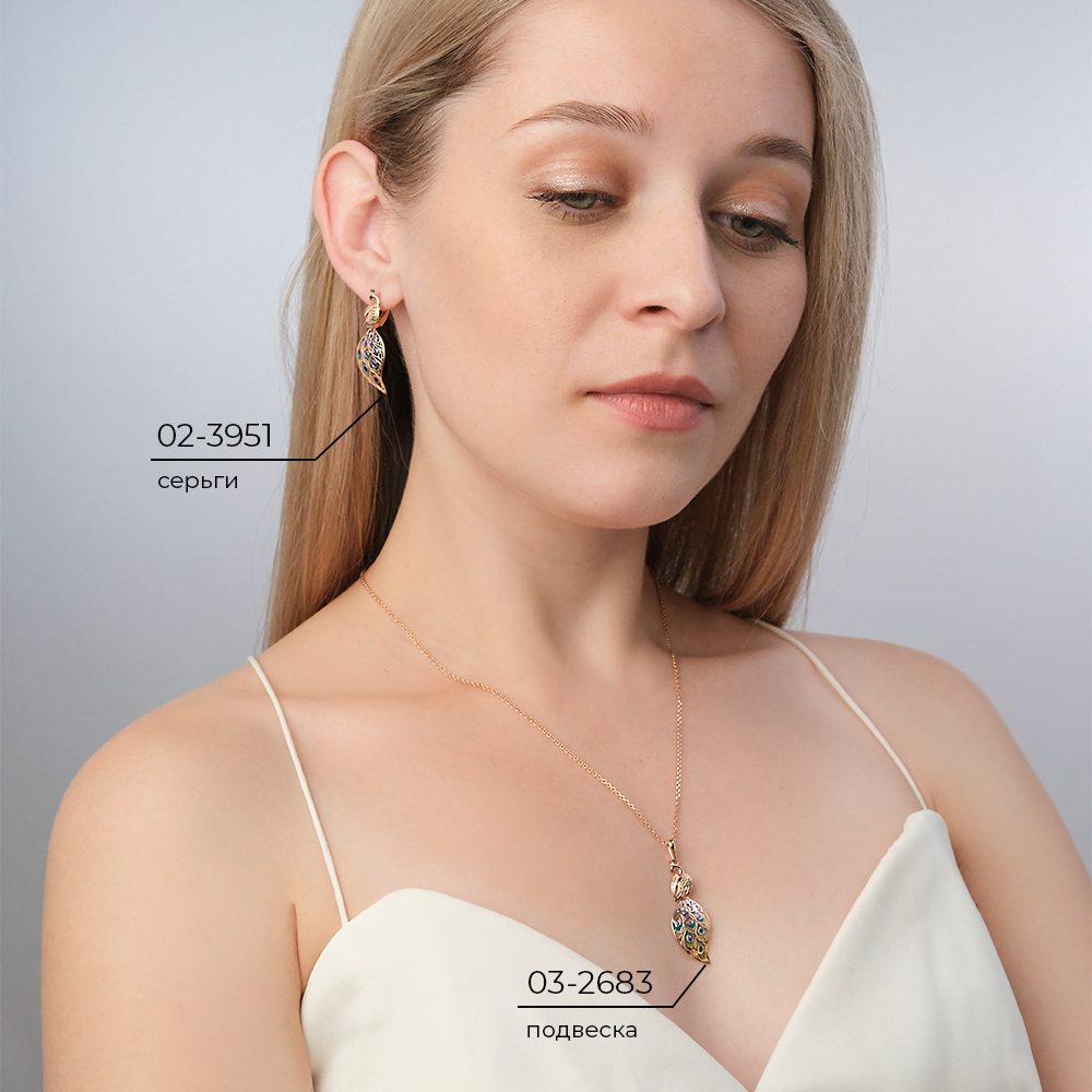 Серьги «Павлины» с английским замком из красного золота с эмалью 02-3951-00-000-1110-59