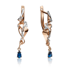 Серьги с английским замком из комбинированного золота с сапфиром и бриллиантами 02-4232-00-105-1111-30