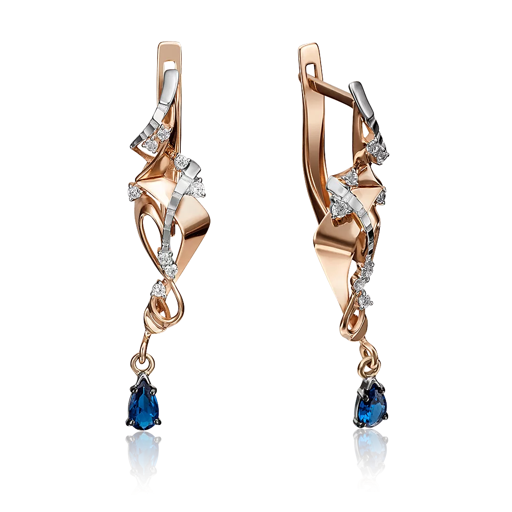 Серьги с английским замком из комбинированного золота с сапфиром и бриллиантами 02-4232-00-105-1111-30