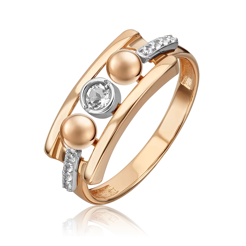 Кольцо «Дуэт форм» из комбинированного золота с натуральными топазами white 01-5515-00-201-1111