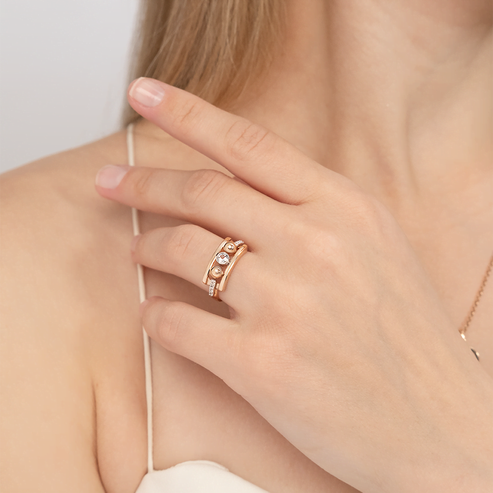 Кольцо «Дуэт форм» из комбинированного золота с натуральными топазами white 01-5515-00-201-1111