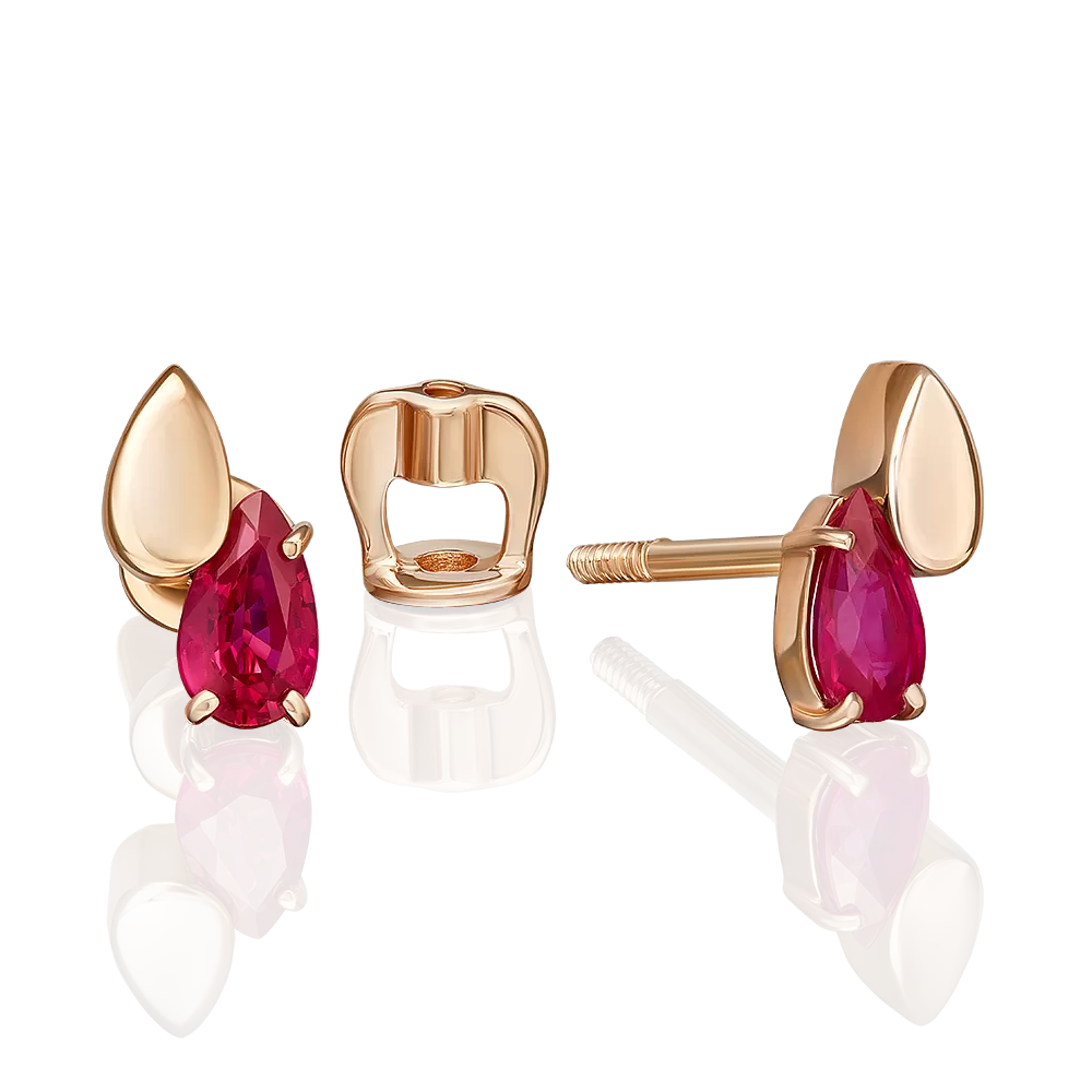 Серьги-пусеты из красного золота с рубином 02-5403-00-104-1110
