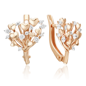 Серьги «Букет сердец» с английским замком из красного золота с фианитами 02-5419-00-401-1110