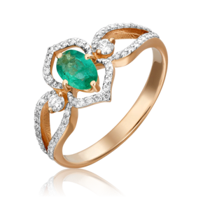 Кольцо из красного золота с изумрудом и бриллиантами 01-1576-01-106-1110-30