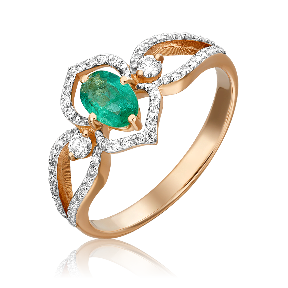 Кольцо из красного золота с изумрудом и бриллиантами 01-1576-01-106-1110-30