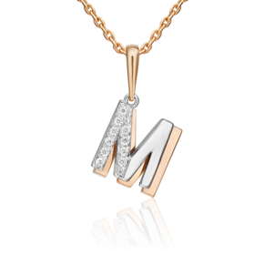 Подвеска «Буква М» из комбинированного золота с фианитами 03-3418-М-401-1111