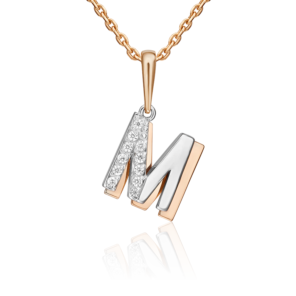 Подвеска «Буква М» из комбинированного золота с фианитами 03-3418-М-401-1111