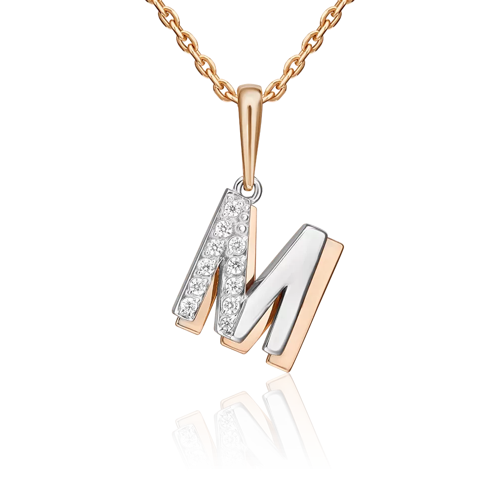 Подвеска «Буква М» из комбинированного золота с фианитами 03-3418-М-401-1111