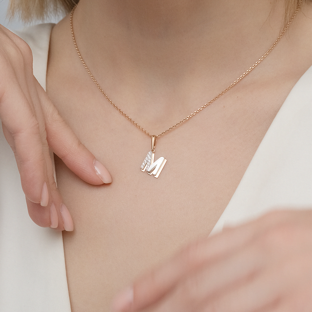 Подвеска «Буква М» из комбинированного золота с фианитами 03-3418-М-401-1111