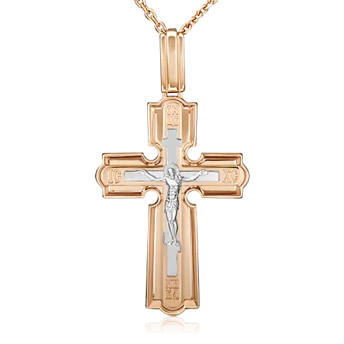 Православный крест из комбинированного золота 03-3056-00-000-1111-42