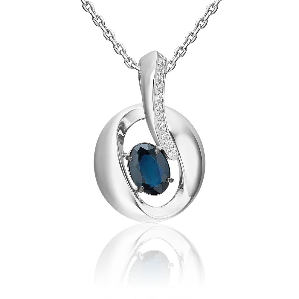 Подвеска из белого золота с сапфиром и бриллиантами 03-3455-00-105-1120