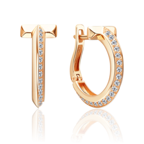 Серьги с английским замком из красного золота с фианитами 02-5557-00-401-1110