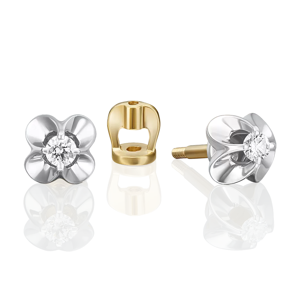 Серьги-пусеты из комбинированного золота с бриллиантом 02-5350-00-101-1121