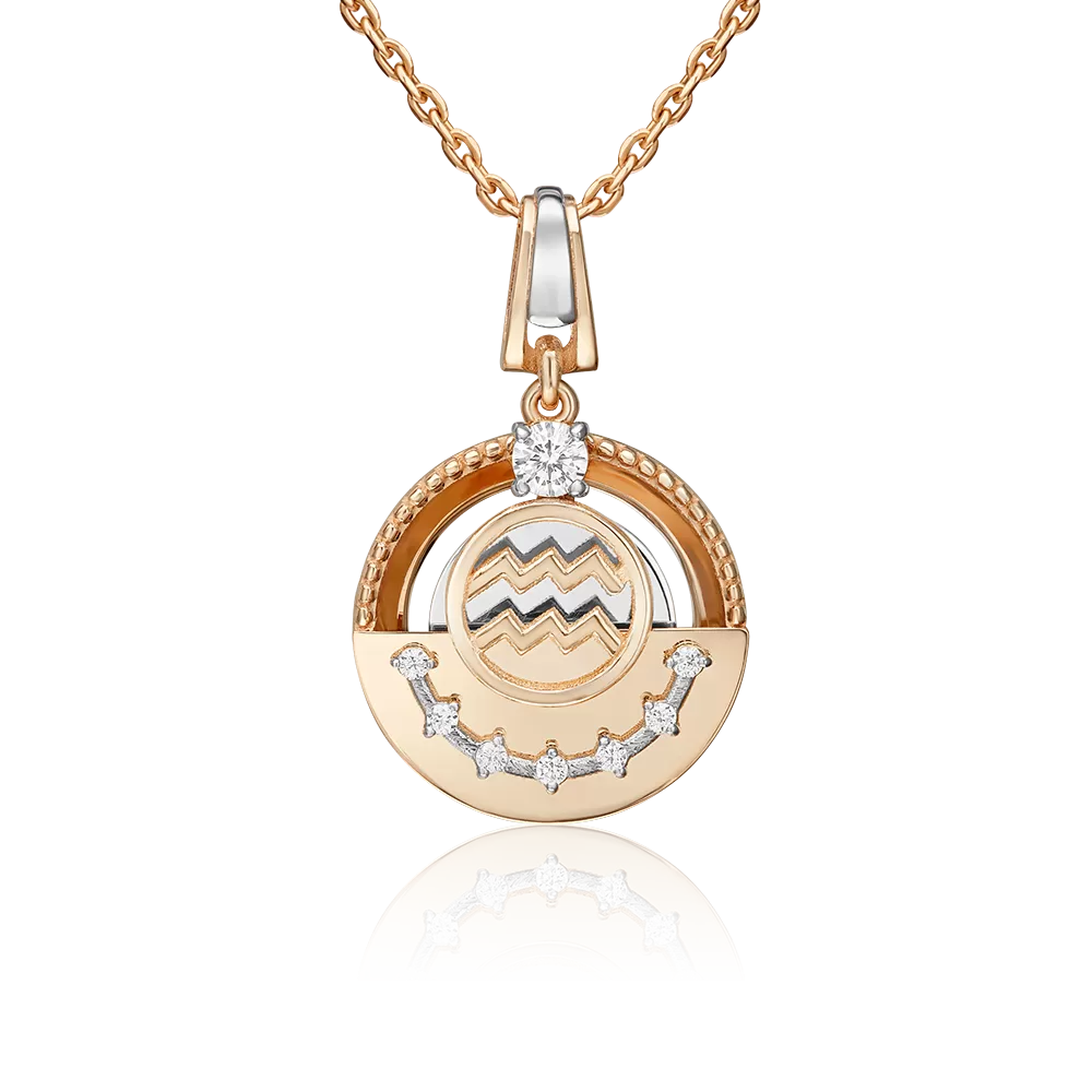 Подвеска «Знак зодиака Водолей» из комбинированного золота с фианитами 03-3463-08-401-1111