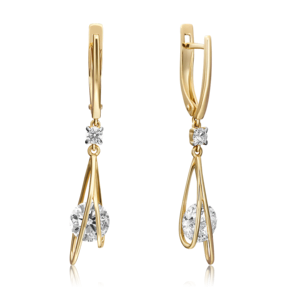 Серьги с английским замком из лимонного золота с фианитами