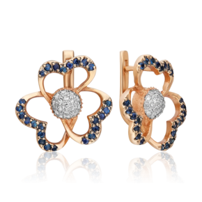 Серьги «Цветы» из красного золота с бриллиантами и сапфирами 02-4850-00-105-1110-30