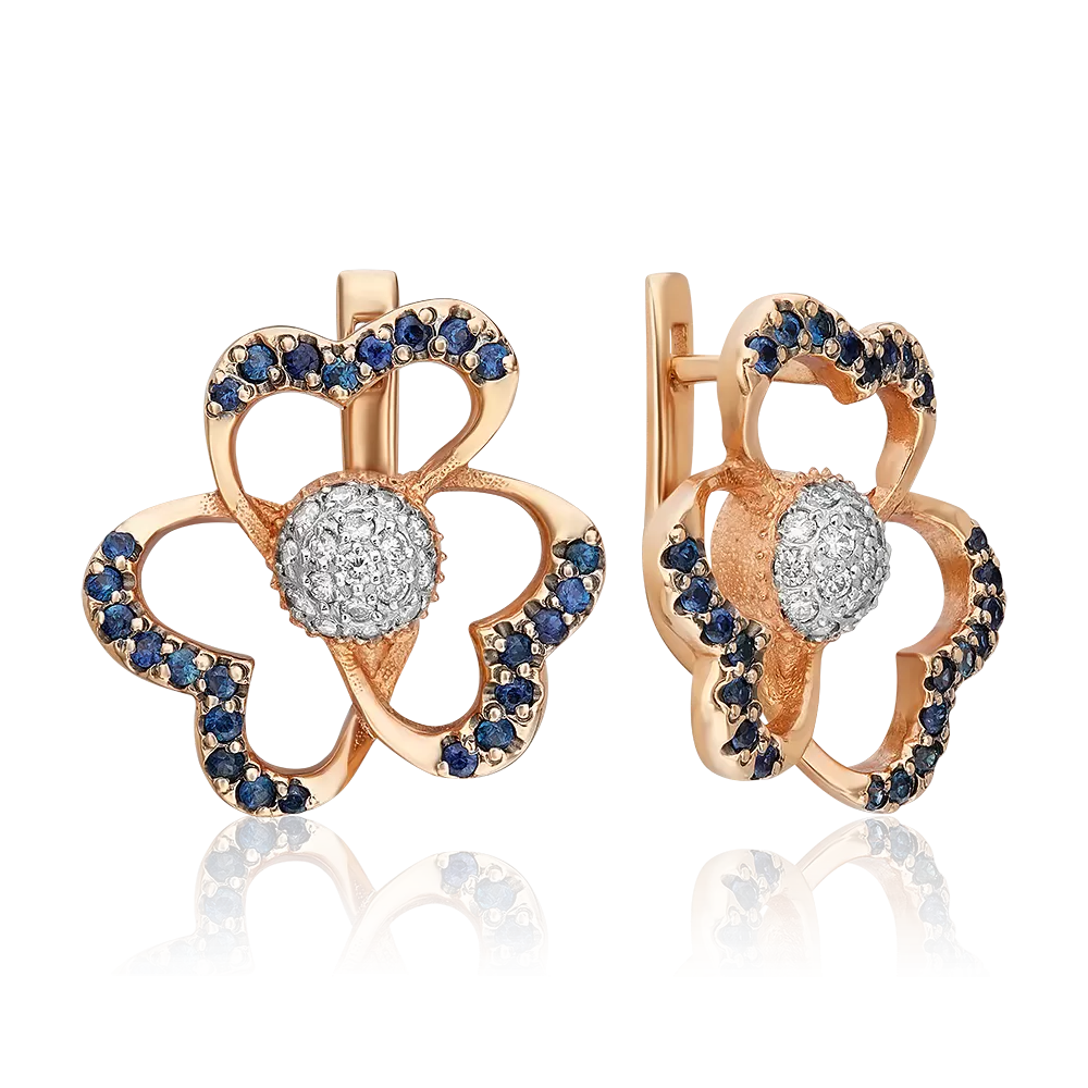 Серьги «Цветы» из красного золота с бриллиантами и сапфирами 02-4850-00-105-1110-30