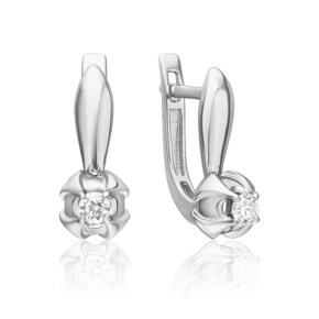 Серьги с английским замком из белого золота с бриллиантом