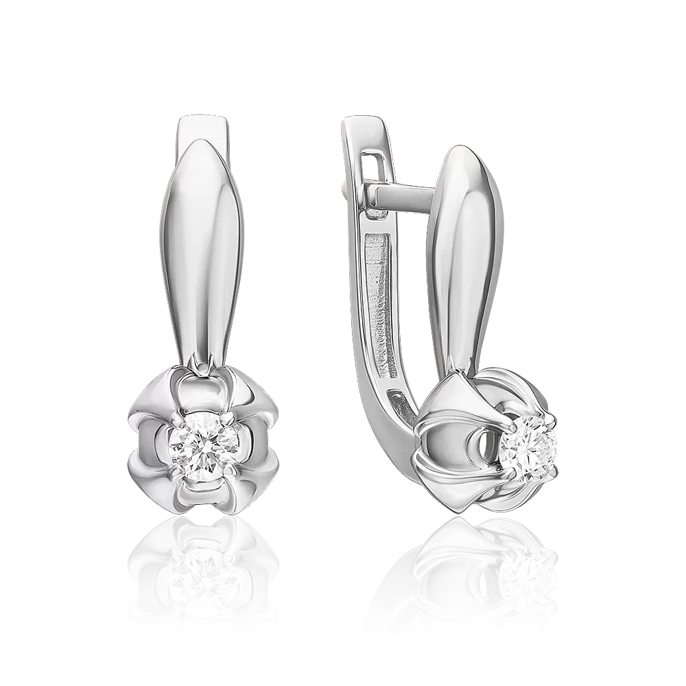 Серьги с английским замком из белого золота с бриллиантом 02-5345-00-101-1120