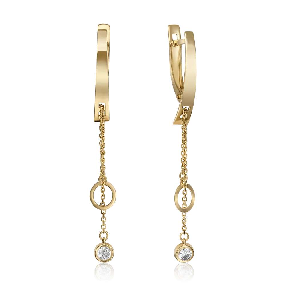 Серьги с английским замком из лимонного золота с фианитом 02-4363-00-401-1130-65